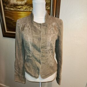 Vintage 1990s Green Cotton Embroidered Utility Army Jacket From Hel's